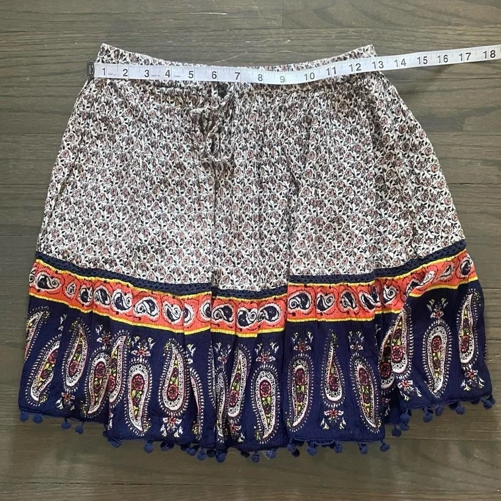 Alya Boho Paisley Skirt Small Elastic Waist Pom Pom Hem Lined - Picture 7 of 8